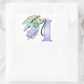 Sticker Rectangulaire Lettre I ange gardien monogramme alphabet initial (Sac)