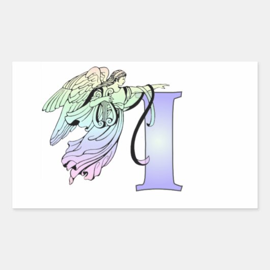 Sticker Rectangulaire Lettre I ange gardien monogramme alphabet initial (Devant)