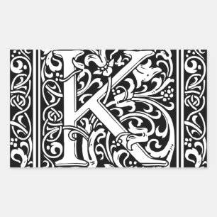 Sticker Rectangulaire Lettre K Monogramme Art Nouveau Médiéval