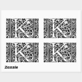 Sticker Rectangulaire Lettre K Monogramme médiéval Art Nouveau (Feuille)