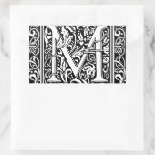 Sticker Rectangulaire Lettre M Monogramme médiéval Art Nouveau (Sac)