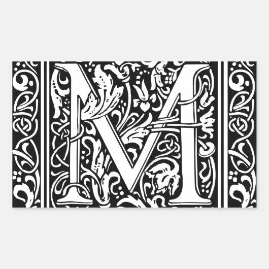 Sticker Rectangulaire Lettre M Monogramme médiéval Art Nouveau (Devant)