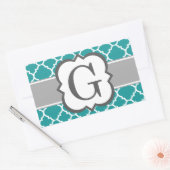 Sticker Rectangulaire LETTRE MONÂTRE BLANC turquoise G QUATREFEIL (Enveloppe)
