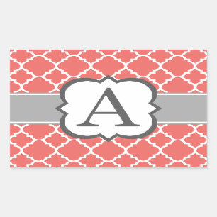 Sticker Rectangulaire LETTRE MONOGRAPHIQUE BLANC DE Corail A QUATREFEIL