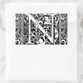 Sticker Rectangulaire Lettre N Monogramme médiéval Art Nouveau (Sac)