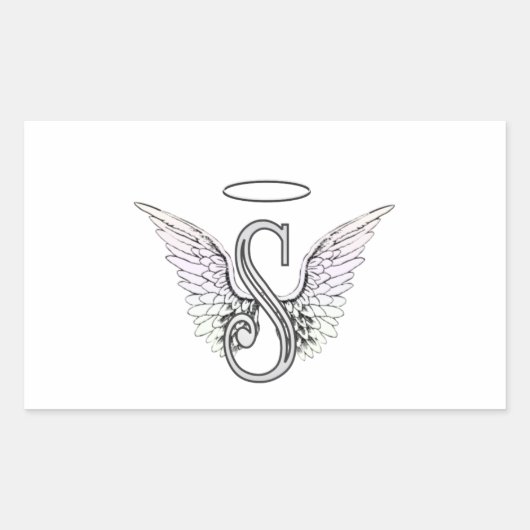 Sticker Rectangulaire Lettre S Monogramme initial avec ailes angéliques (Devant)