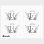 Sticker Rectangulaire Lettre U Monogramme initial avec ailes angéliques  (Feuille)