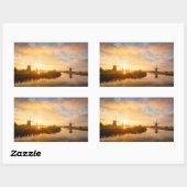 Sticker Rectangulaire Lever de soleil sur les moulins à vent et une rivi (Feuille)