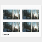 Sticker Rectangulaire Lever du soleil à travers Icicles hiver Photograph (Feuille)