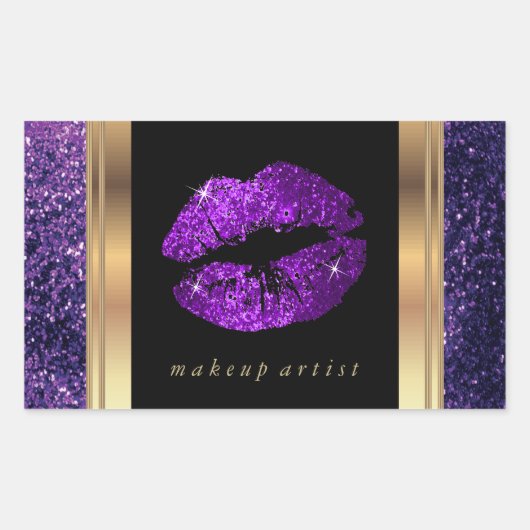 Sticker Rectangulaire Lèvres à Parties scintillant violette et élégants  (Devant)