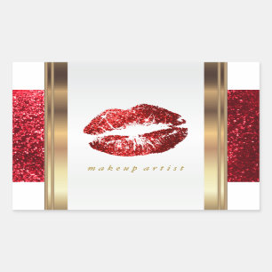 Sticker Rectangulaire Lèvres Parties scintillant rouges et élégants Acce