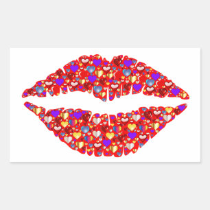 Sticker Rectangulaire Lèvres rouges Whimsical Baiser Gemmes étincelantes