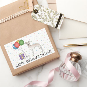 Sticker Rectangulaire Lévrier Italien Crème Chien Mignon - Joyeux Annive