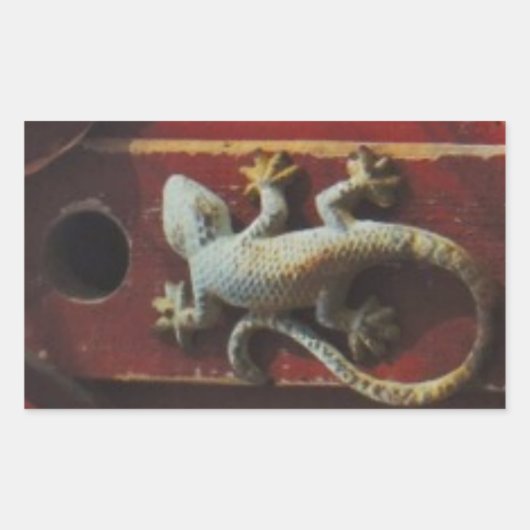 Sticker Rectangulaire lézard gris sur bois usé (Devant)
