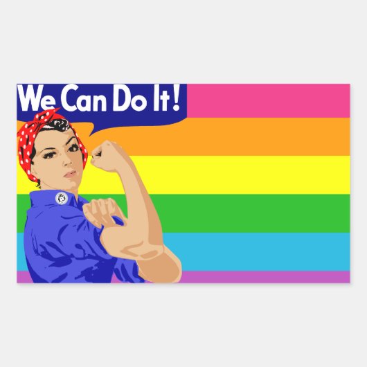 STICKER RECTANGULAIRE LGBTQ ROSIE LE RIVETRE AVEC DRAPEAU DE PLANCHE (Devant)