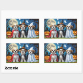 Sticker Rectangulaire Lhasa Apso Chiens Citrouille Halloween Funny (Feuille)