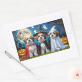 Sticker Rectangulaire Lhasa Apso Chiens Citrouille Halloween Funny (Enveloppe)