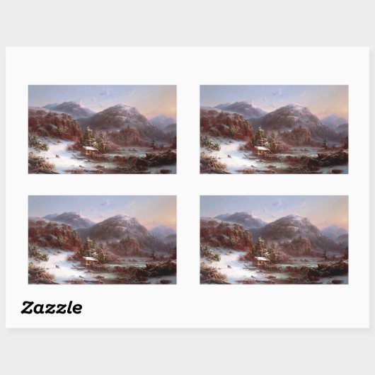 Sticker Rectangulaire L'hiver dans les montagnes (Feuille)
