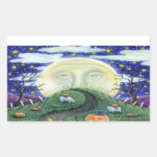 STICKER RECTANGULAIRE L'HOMME CITROUILLE RENCONTRE L'HOMME DANS LA LUNE,