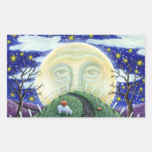 STICKER RECTANGULAIRE L'HOMME CITROUILLE RENCONTRE L'HOMME DANS LA LUNE,