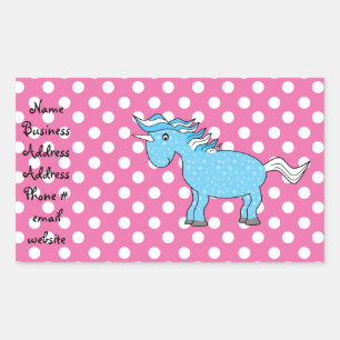 Sticker Rectangulaire licorne bleue sur à petits pois rose