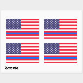 STICKER RECTANGULAIRE "LIGNE BLEUE MINCE SUR LE DRAPEAU" (Feuille)