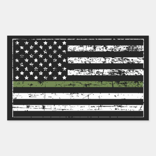 Sticker Rectangulaire Ligne verte mince Drapeau Militaire US Style dépri (Devant)