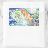 STICKER RECTANGULAIRE L'IMAGINAIRE DE MARINE MERMAID À MERHORSE, SEAHORS (Sac)