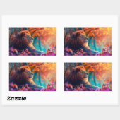 Sticker Rectangulaire Lion royal dans la conception forestière enchantée (Feuille)