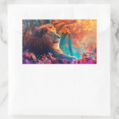 Sticker Rectangulaire Lion royal dans la conception forestière enchantée (Sac)