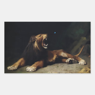 Sticker Rectangulaire Lion Snapping à un papillon