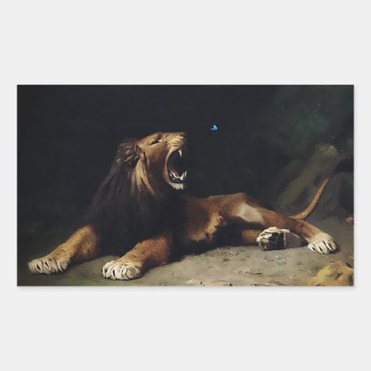 Sticker Rectangulaire Lion Snapping à un papillon (Devant)