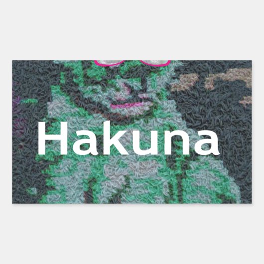 Sticker Rectangulaire Lion vert avec lunettes roses "Hakuna Matata" Art (Devant)