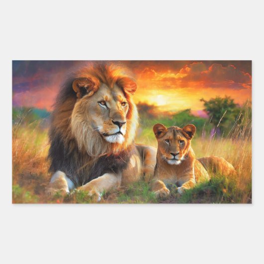 Sticker Rectangulaire Lioness with Cub (Devant)