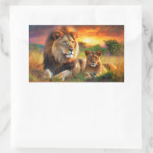 Sticker Rectangulaire Lionne avec son petit (Sac)
