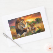 Sticker Rectangulaire Lionne avec son petit (Enveloppe)