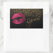 Sticker Rectangulaire Liquide rose chaud avec Confetti d'or (Sac)