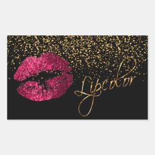 Sticker Rectangulaire Liquide rose chaud avec Confetti d'or