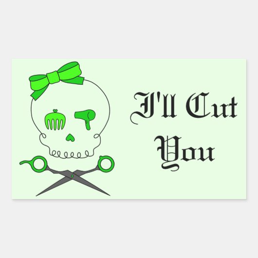 Sticker Rectangulaire Liste de cheveux vert citron Crâne et ciseaux Cros (Devant)