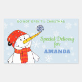 Sticker Rectangulaire Livraison spéciale jote cadeau de Noël Snowman (Devant)