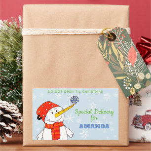 Sticker Rectangulaire Livraison spéciale jote cadeau de Noël Snowman