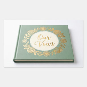 Sticker Rectangulaire Livre de Voeux de Mariage Floral Vert Sauge - Or É