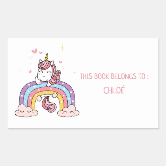 STICKER RECTANGULAIRE LIVRE : UNICORN + RAINBOW (Devant)