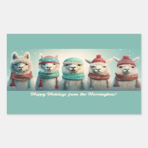 Sticker Rectangulaire Llamas d'hiver de texte personnalisé