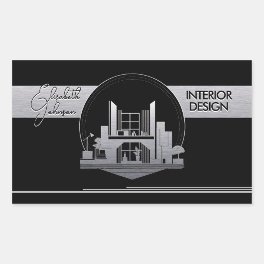 Sticker Rectangulaire Logo de conception intérieure ou d'architecte noir (Devant)