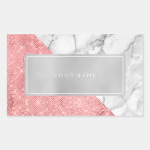 Sticker Rectangulaire Logo rectangulaire métallique en marbre rose rose 