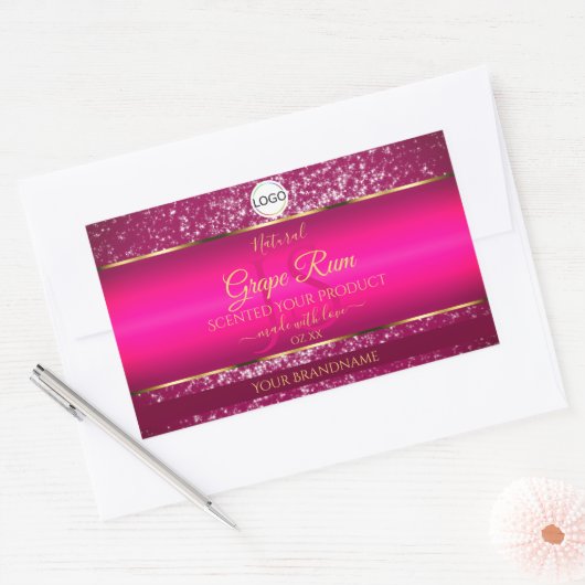 Sticker Rectangulaire Logo rose or et initiales Parties scintillant Étiq (Enveloppe)