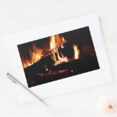 Sticker Rectangulaire Logs dans la cheminée Photographie de feu chaud (Enveloppe)