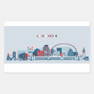 Sticker Rectangulaire Londres, Angleterre horizon rouge, blanc et bleu