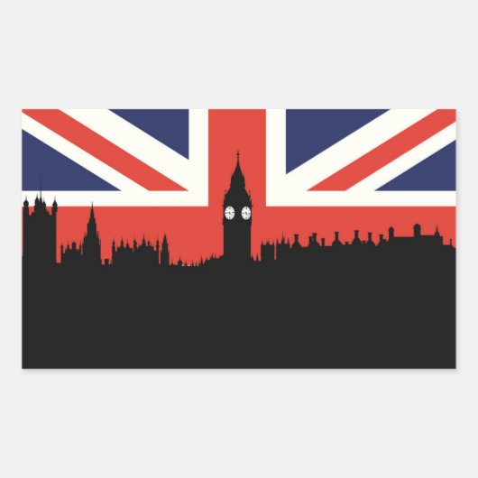Sticker Rectangulaire Londres Skyline | Le drapeau britannique (Devant)